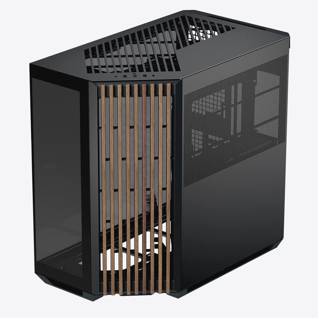 V1-W-BK-v1 / USB3.0 x 2, Type C x 1 - Glass Edition -Wood Front Panel-Black-