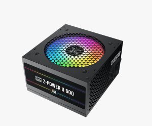 Z-Power II 600 RGB (400W, AC 230V Input, Double Forward, Black Flat Cable, 12cm Fixed RGB Fan, Color Box, UK Power Cord)