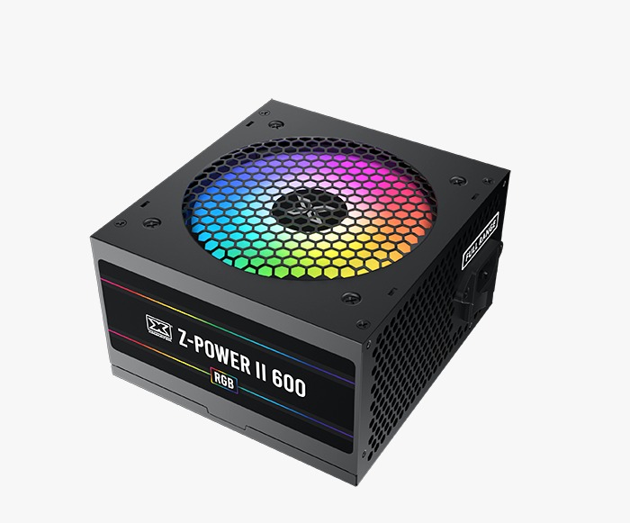 Z-Power II 600 RGB (400W, AC 230V Input, Double Forward, Black Flat Cable, 12cm Fixed RGB Fan, Color Box, UK Power Cord)