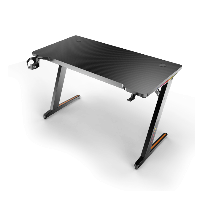 Apex Two (120*60*74cm, Carbon Fibre Style Desktop w Remote Control RGB LED, Cup Holder & Headphone Hook & Cable Box)